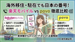 海外移住・タイ駐在向けの楽天モバイルとpovoの比較図